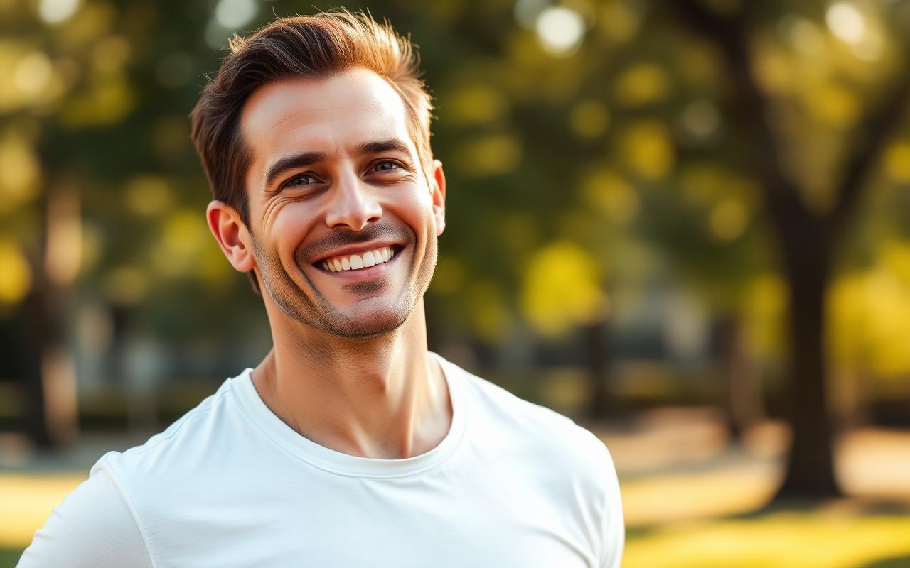 Man feeling confident and energized after taking MANERGY
